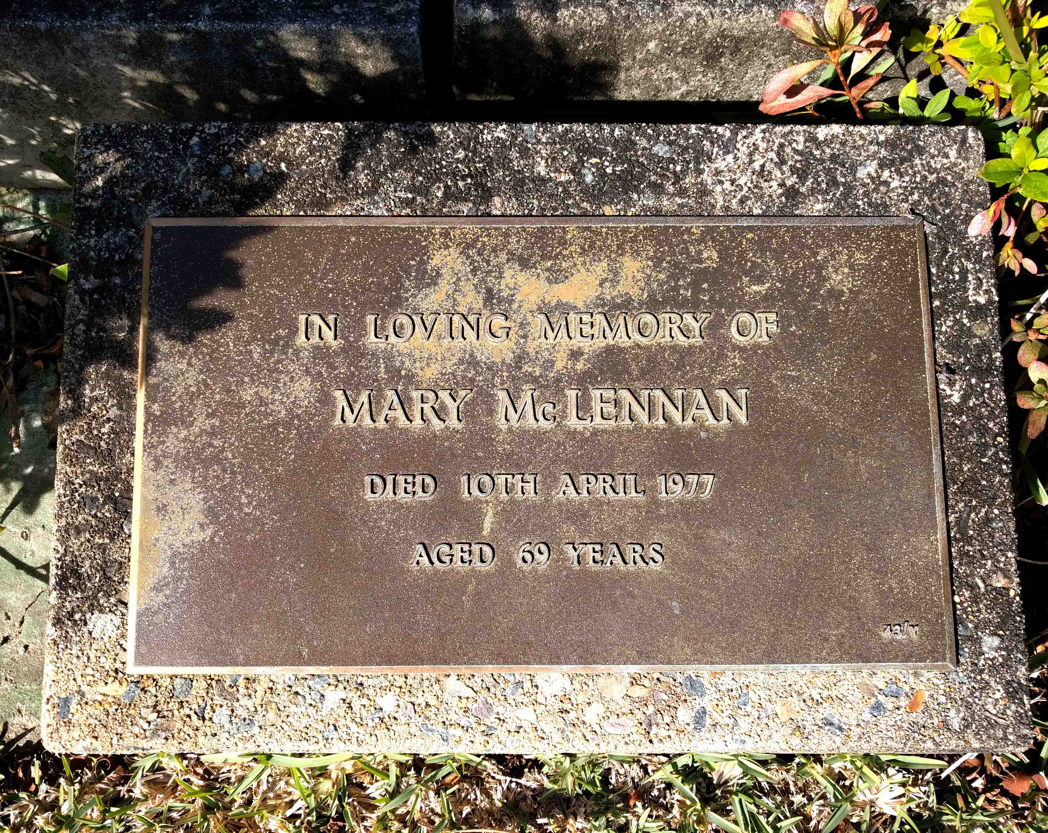 Photo of headstones/Mary McLennan d 1977 hdstn Frenchs Forest cem NSW